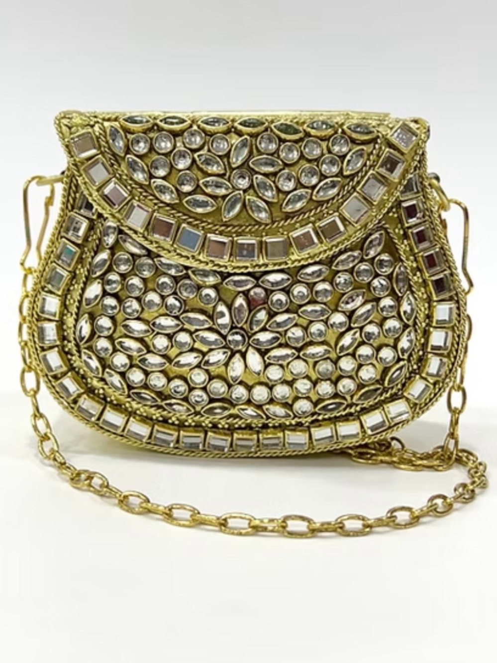 Gold Kundan  Evening Crossbody Bag - Women Bags